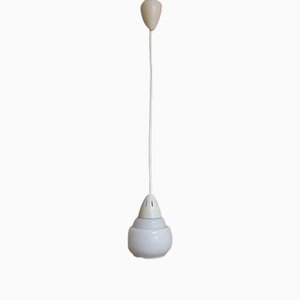 Mid-Century Ceiling Lamp with Opaque White Glass Screen on Cream-White Plastic Mounting, 1950s-HOI-1721040