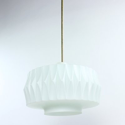 Mid-Century Ceiling Pendant in White Glass and Brass, Czechoslovakia, 1960s-UL-1112652