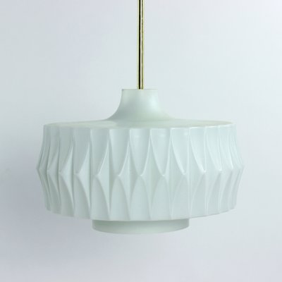 Mid-Century Ceiling Pendant in White Glass and Brass, Czechoslovakia, 1960s-UL-1112652