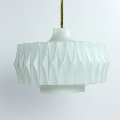 Mid-Century Ceiling Pendant in White Glass and Brass, Czechoslovakia, 1960s-UL-1112652