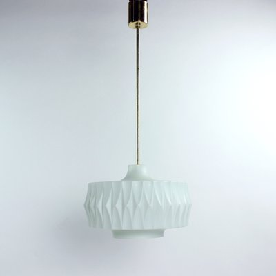 Mid-Century Ceiling Pendant in White Glass and Brass, Czechoslovakia, 1960s-UL-1112652