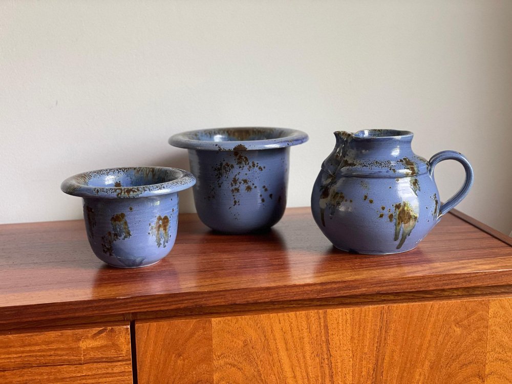 Mid-Century Ceramic Bowl and Vases by Anette Ody Studio, 1960s, Set of 3