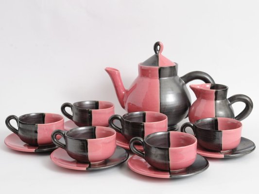 Mid-Century Ceramic Coffee Set from Cerenne Vallauris, 1950s, Set of 15-IXK-581484