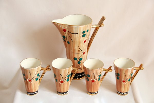 Mid-Century Ceramic Margherite Pitcher and Glasses, Italy, 1950s, Set of 5-HUY-1083171