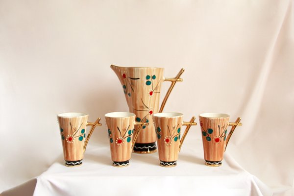 Mid-Century Ceramic Margherite Pitcher and Glasses, Italy, 1950s, Set of 5-HUY-1083171