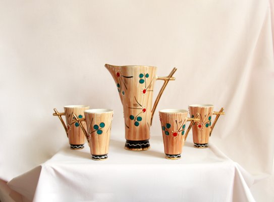 Mid-Century Ceramic Margherite Pitcher and Glasses, Italy, 1950s, Set of 5-HUY-1083171