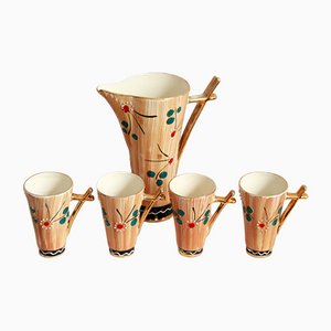 Mid-Century Ceramic Margherite Pitcher and Glasses, Italy, 1950s, Set of 5-HUY-1083171