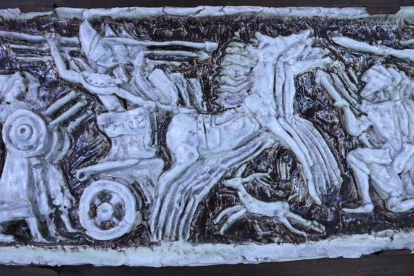 Mid-Century Ceramic Panel with Battle Scene-SXX-717351