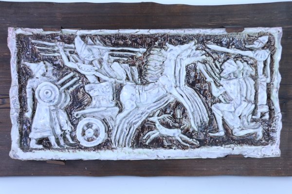 Mid-Century Ceramic Panel with Battle Scene-SXX-717351