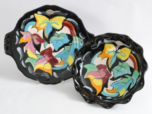 Mid-Century Ceramic Plate and Bowl from Longwy, Set of 2-IXK-541682