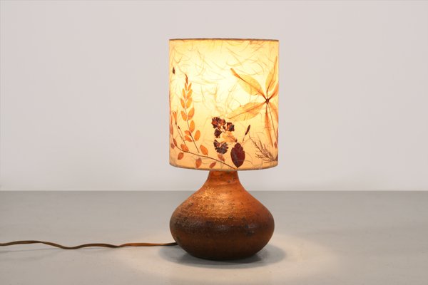 Mid-Century Ceramic Table Lamp with Dried Floral Hood, 1960s-BQ-1760897