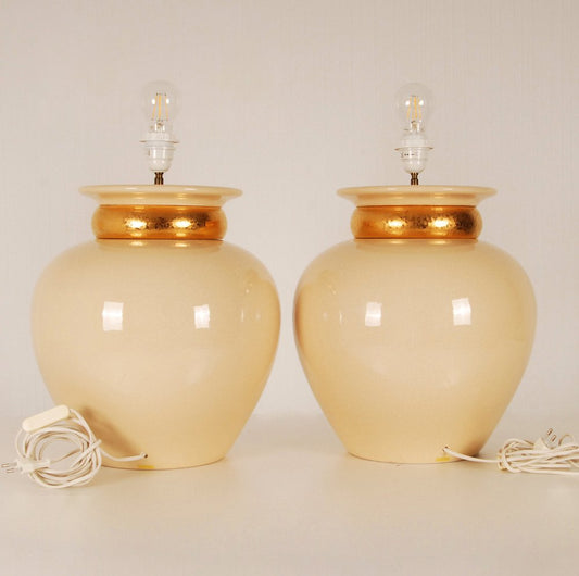 Mid-Century Ceramic Vase Table Lamps in the style of Robert Kostka Longwy, 1970s, Set of 2