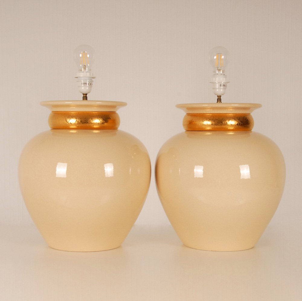 Mid-Century Ceramic Vase Table Lamps in the style of Robert Kostka Longwy, 1970s, Set of 2