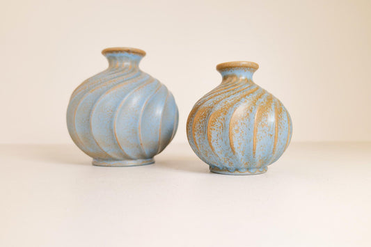 Mid-Century Ceramic Vases in Turquoise by Ewald Dahlskog for Bo Fajans, Sweden, Set of 2