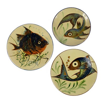 Mid-Century Ceramic Wall Plates with Fish Decor by Puigdemont, Set of 3-RY-795963