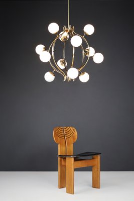 Mid-Century Chandelier in Brass and 12 Opaline Globes from Stilnovo, Italy 1950s-TRW-1797111