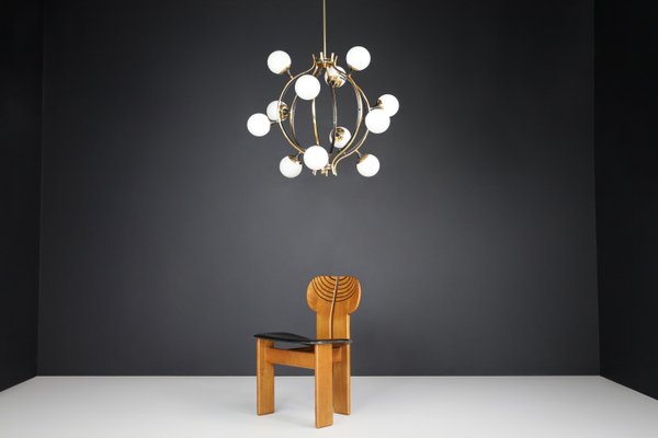 Mid-Century Chandelier in Brass and 12 Opaline Globes from Stilnovo, Italy 1950s-TRW-1797111