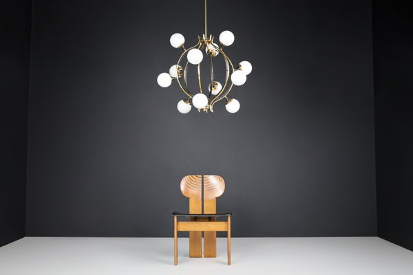 Mid-Century Chandelier in Brass and 12 Opaline Globes from Stilnovo, Italy 1950s-TRW-1797111