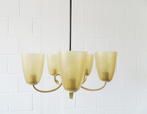 Mid-Century Chandelier in Brass and Glass-BLG-1004542