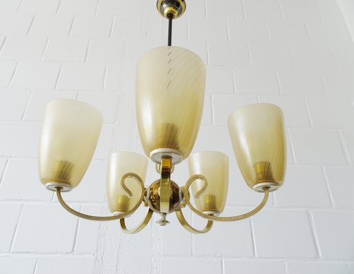 Mid-Century Chandelier in Brass and Glass-BLG-1004542