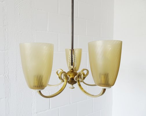 Mid-Century Chandelier in Brass and Glass-BLG-1004542