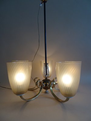 Mid-Century Chandelier in Brass and Glass-BLG-1004542