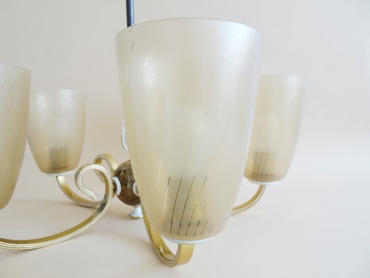 Mid-Century Chandelier in Brass and Glass-BLG-1004542