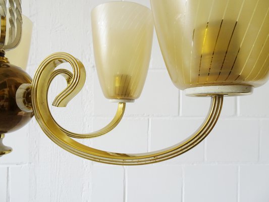 Mid-Century Chandelier in Brass and Glass-BLG-1004542