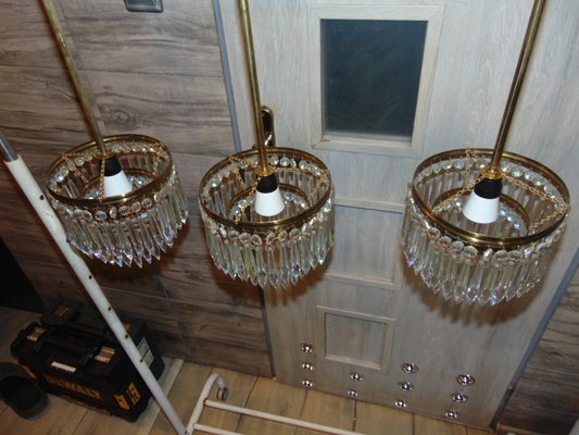 Mid-Century Chandelier with Glass Crystals-CAQ-796582