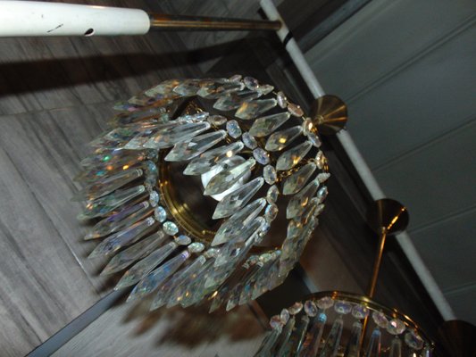 Mid-Century Chandelier with Glass Crystals-CAQ-796582