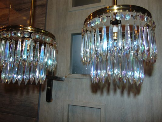 Mid-Century Chandelier with Glass Crystals-CAQ-796582