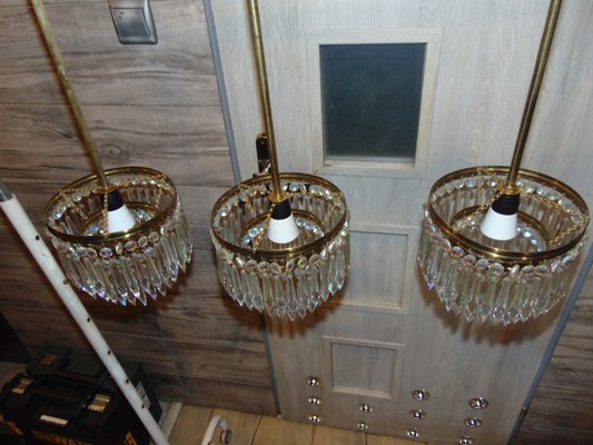 Mid-Century Chandelier with Glass Crystals-CAQ-796582