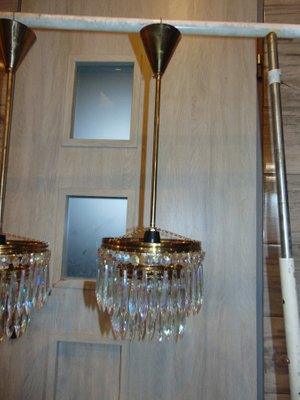 Mid-Century Chandelier with Glass Crystals-CAQ-796582