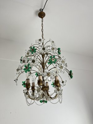 Mid-Century Chandelier with Green and Transparent Colored Flowers in Murano Glass, 1960s-YST-2020703