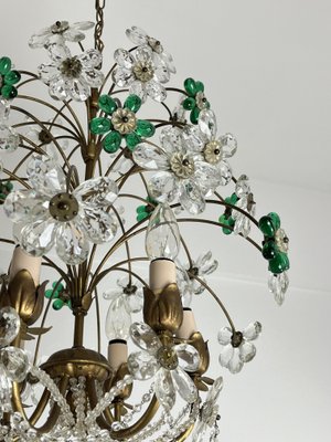 Mid-Century Chandelier with Green and Transparent Colored Flowers in Murano Glass, 1960s-YST-2020703