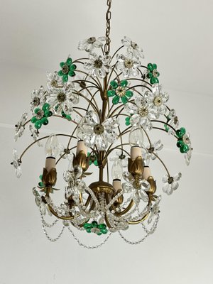 Mid-Century Chandelier with Green and Transparent Colored Flowers in Murano Glass, 1960s-YST-2020703