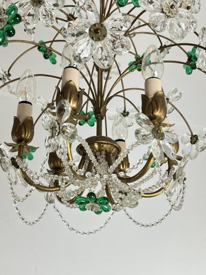 Mid-Century Chandelier with Green and Transparent Colored Flowers in Murano Glass, 1960s-YST-2020703