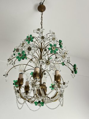 Mid-Century Chandelier with Green and Transparent Colored Flowers in Murano Glass, 1960s-YST-2020703