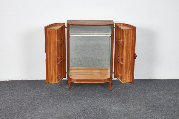 Mid-Century Cherrywood Mini Bar Cabinet with Floral Upholstery in the style of Josef Frank, Austria, 1940s-XCG-1781279