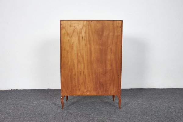 Mid-Century Cherrywood Mini Bar Cabinet with Floral Upholstery in the style of Josef Frank, Austria, 1940s-XCG-1781279