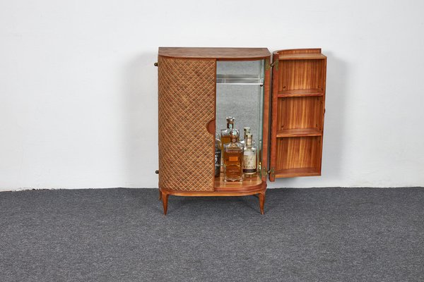 Mid-Century Cherrywood Mini Bar Cabinet with Floral Upholstery in the style of Josef Frank, Austria, 1940s-XCG-1781279