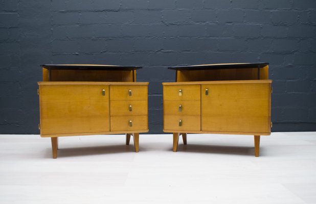 Mid-Century Chest of Drawers with Black Glass, 1950s, Set of 2-KQB-716828