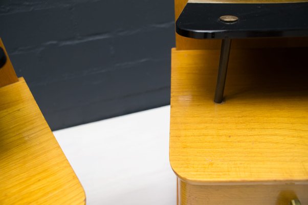 Mid-Century Chest of Drawers with Black Glass, 1950s, Set of 2-KQB-716828