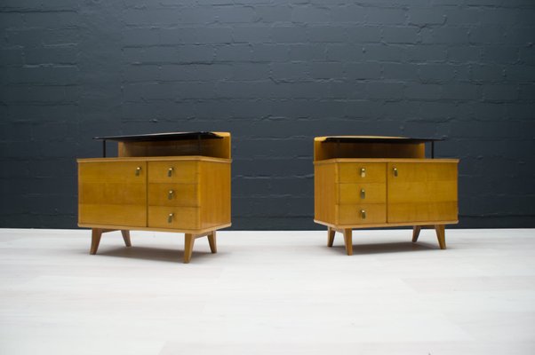 Mid-Century Chest of Drawers with Black Glass, 1950s, Set of 2-KQB-716828