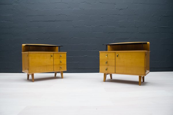 Mid-Century Chest of Drawers with Black Glass, 1950s, Set of 2-KQB-716828