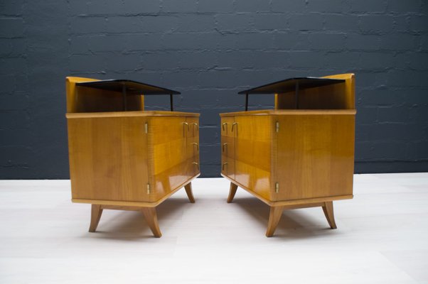 Mid-Century Chest of Drawers with Black Glass, 1950s, Set of 2-KQB-716828