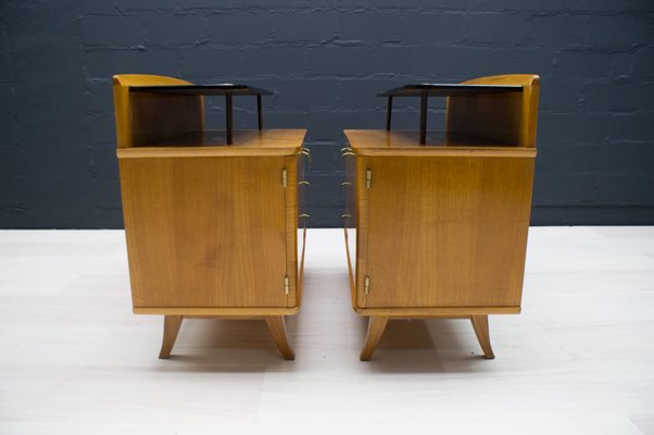 Mid-Century Chest of Drawers with Black Glass, 1950s, Set of 2-KQB-716828