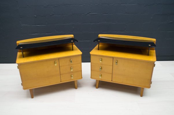 Mid-Century Chest of Drawers with Black Glass, 1950s, Set of 2-KQB-716828