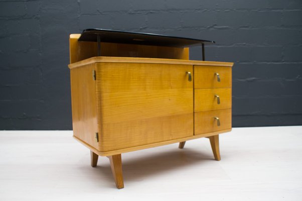 Mid-Century Chest of Drawers with Black Glass, 1950s, Set of 2-KQB-716828