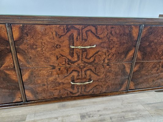 Mid-Century Chest of Drawers with Colored Glass and Six Drawers with Brass Handles, Italy, 1960s-ZUW-1719285